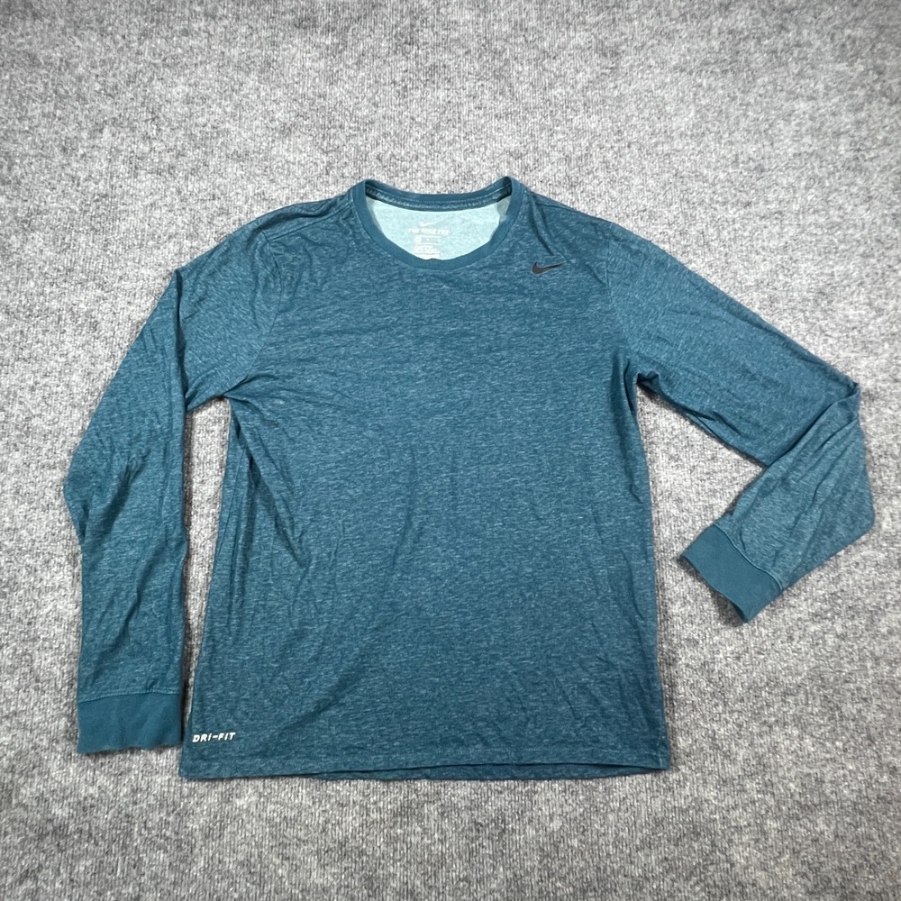 Nike Dri Fit T Shirt Women Medium Teal Cotton Athletic Cut Swoosh Logo Crew Neck